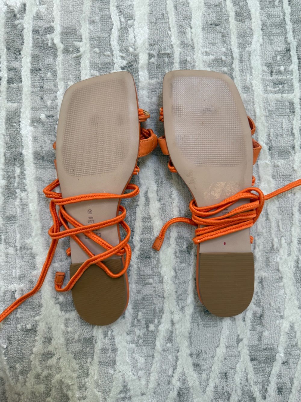 SCHUTZ Orange Lace-Up Flat Sandals with Braided Metallic Detail - Picture 2 of 4